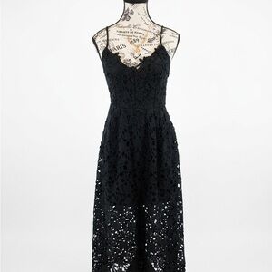 Astr The Label Black Lace Midi Dress with Spaghetti Straps
